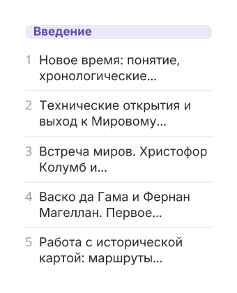 Фрагмент планирования: История, 7 класс
