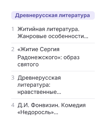 Фрагмент планирования: Литература, 8 класс