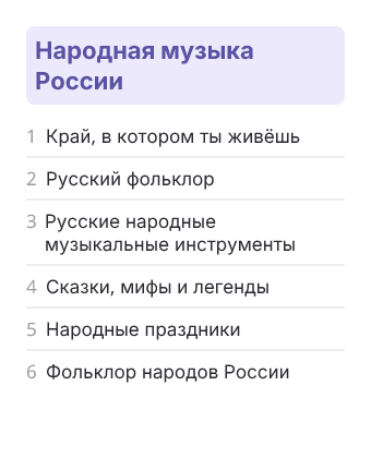 Фрагмент планирования: Музыка, 2 класс