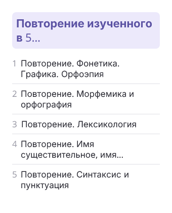 Фрагмент планирования: Русский язык, 6 класс