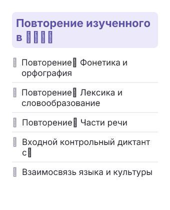 Фрагмент планирования: Татарский язык, 8 класс