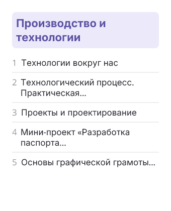 Фрагмент планирования: Технология, 5 класс